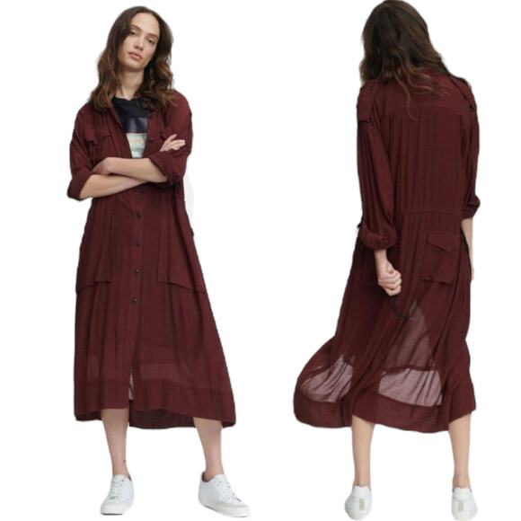 Rag & Bone Oasis Button Down Shirt Dress Waist Tie Deep Red Size XXS - Picture 1 of 13